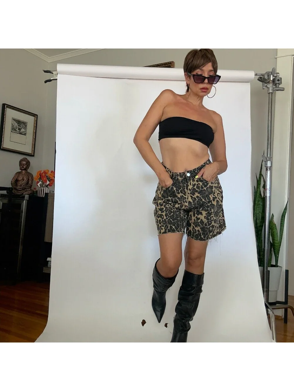 Denim Leopard Shorts